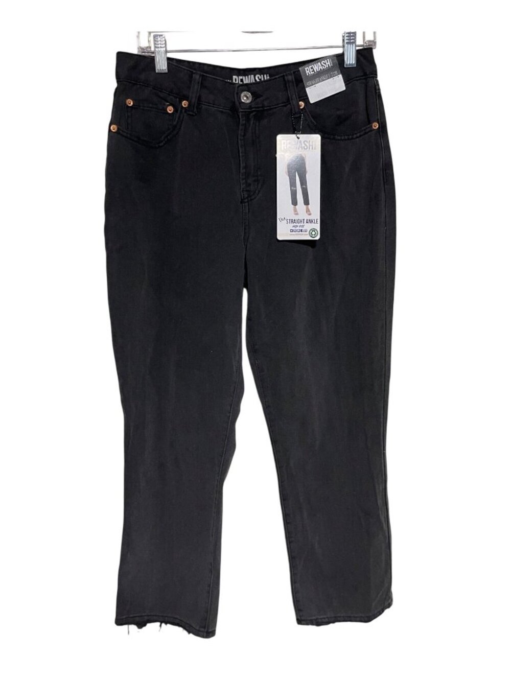 Rewash Jeans Womens Size 28 Black High Rise Straight Ankle Denim Raw Hem